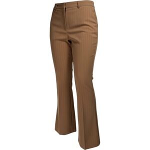 Express Editor Flare Camel Brown Pinstripe Flare Trousers Pants Office Siren 14R